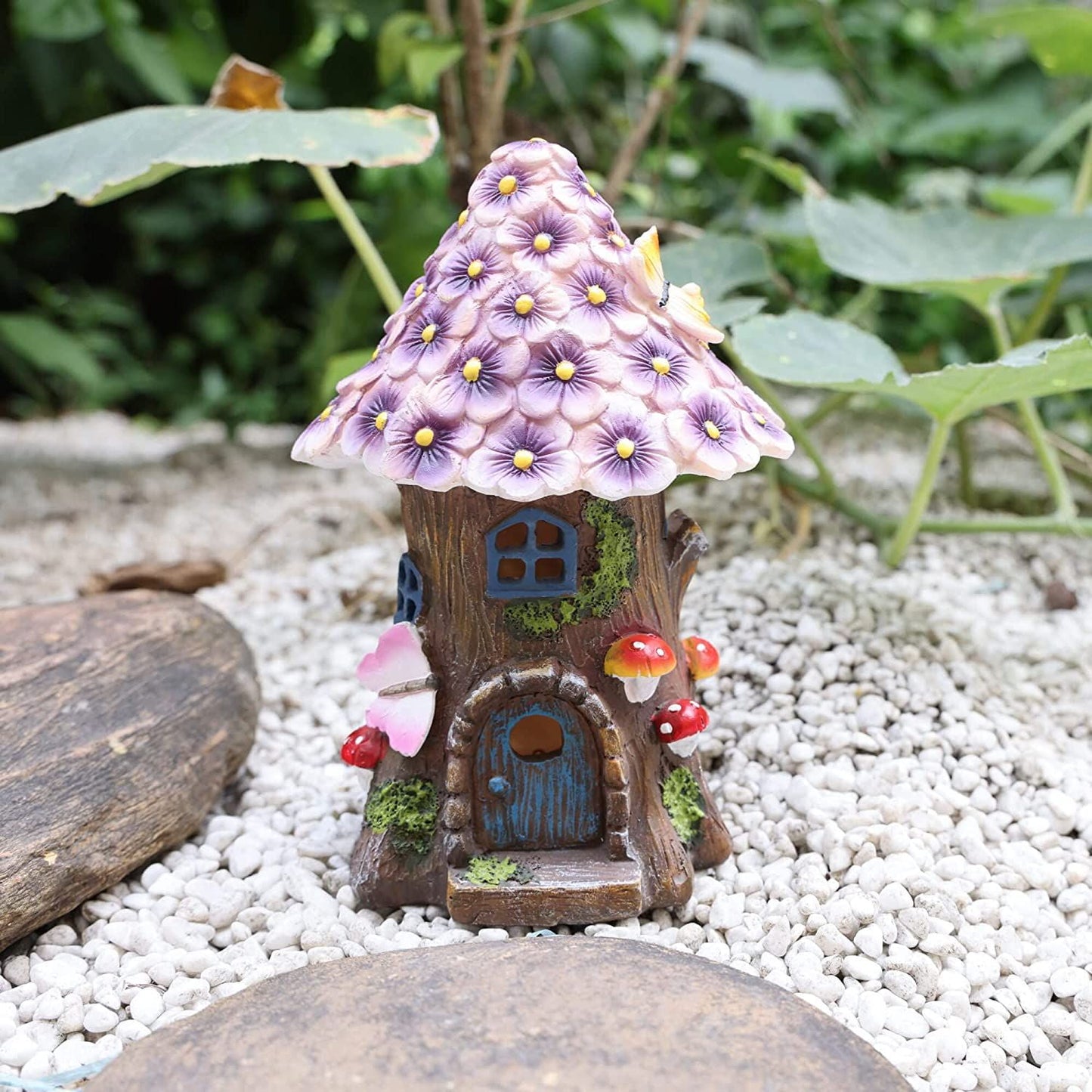 BEEPRINCESS Fairy Garden House, Outdoor Fairies Houses, Solar Power Statues Garden Decor, Miniature Light up Figurines Treehouse Lawn Ornaments Yard Decoration Gift Ideas