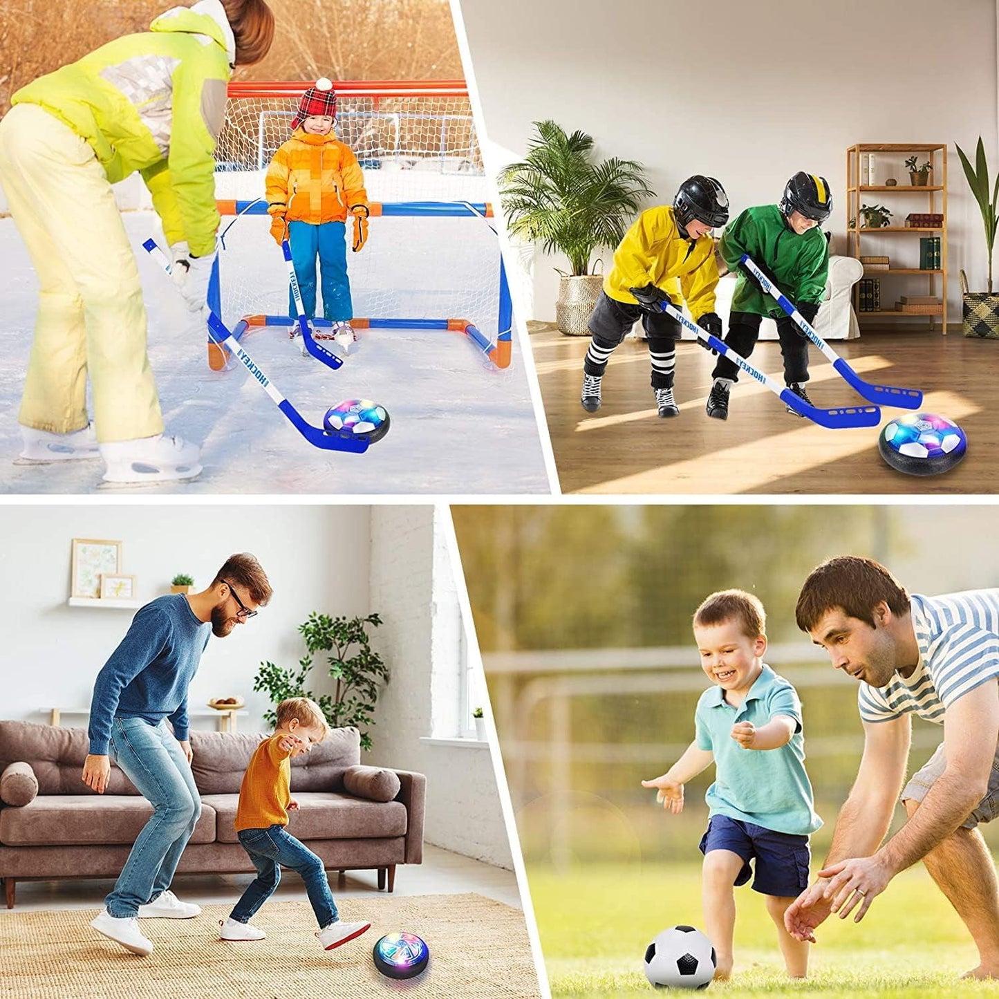 BEEPRINCESS Hover Soccer Ball, 3-in-1 Hover Hockey Ball Kids Toys Set, Indoor and Outdoor Sports Games Toys for Kids Ages 3 4 5 6 7 8-12 - Rechargeable LED Soccer Games Toys for 3-12 Year Old Boys