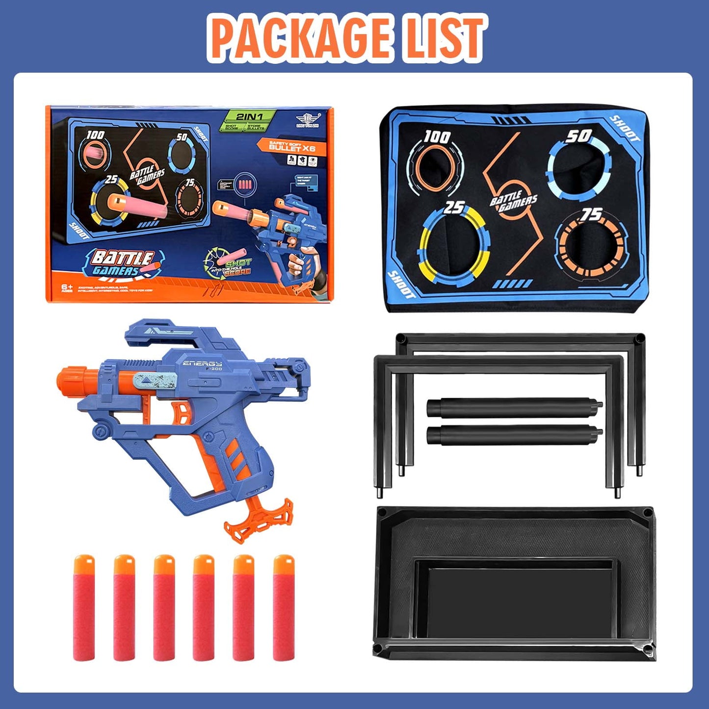 BEEPRINCESS Shooting Game Toy for Kids, Foam Dart Blaster with Portable Target Storage Mesh Bag, Outdoor Game Toys Gifts for Kids 6+