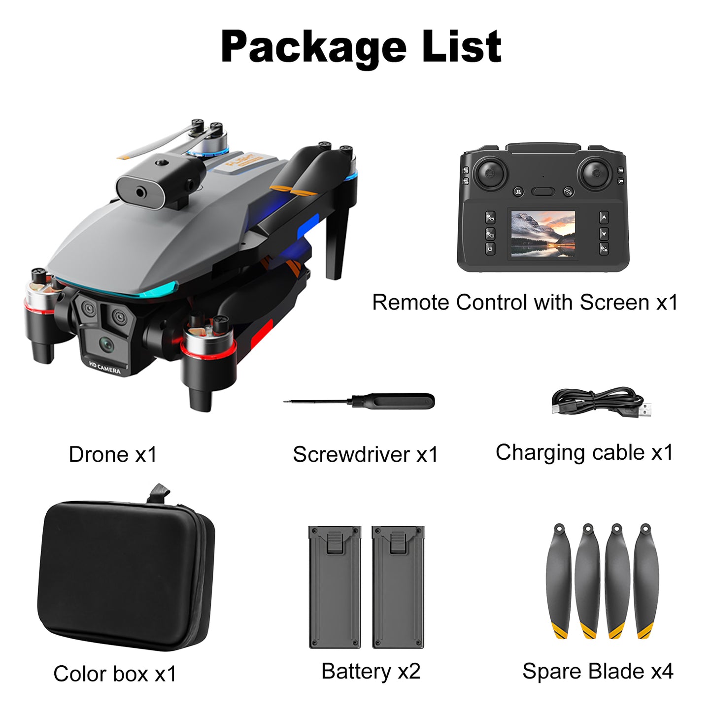BeePrincess 1080P HD Drone with Screen Controller, Brushless Motor, Obstacle Avoidance, Gesture Control, Optical Flow, One-Key Return, 2 Batteries – Ideal for Beginners, Adults & Kids (Gray)