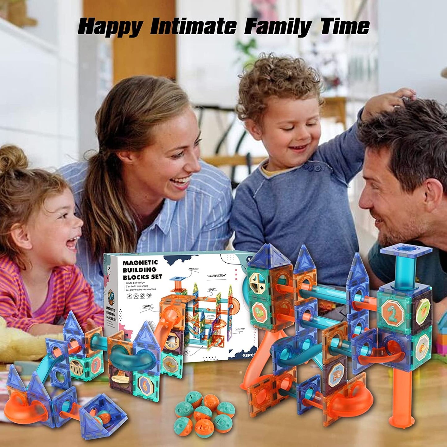 BEEPRINCESS Magnetic Tiles, 98 Pieces Magnetic Marble Run, 3D Magnetic Building Blocks for Kids, STEM Certified | Ages Children to Adult 3+