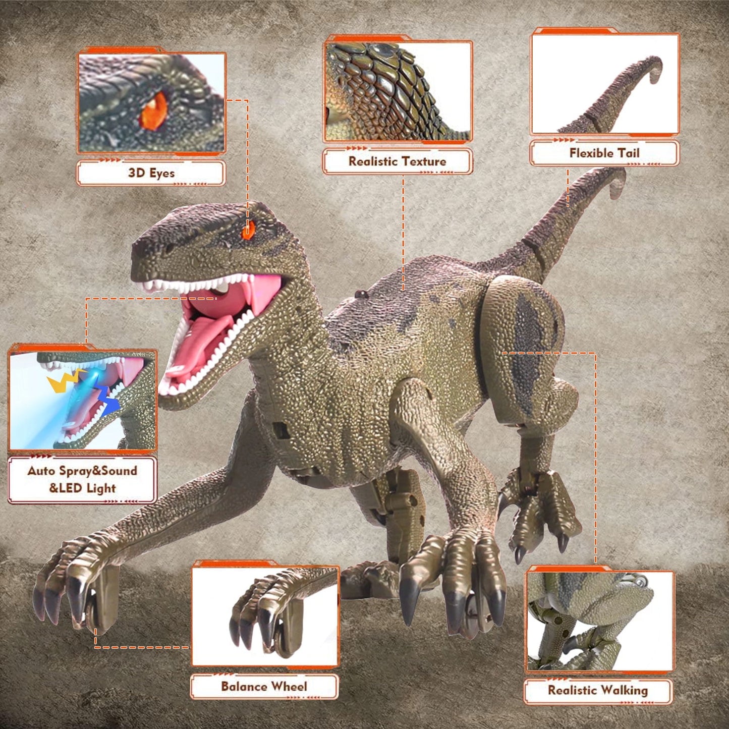 BEEPRINCESS RC Dinosaur Robot Toys for Kids, Interactive Toy with Light Chasing Remote Control