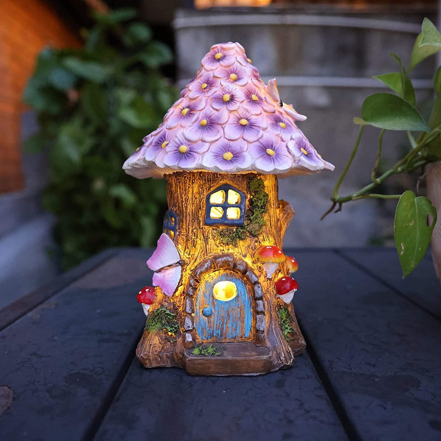 BEEPRINCESS Fairy Garden House, Outdoor Fairies Houses, Solar Power Statues Garden Decor, Miniature Light up Figurines Treehouse Lawn Ornaments Yard Decoration Gift Ideas