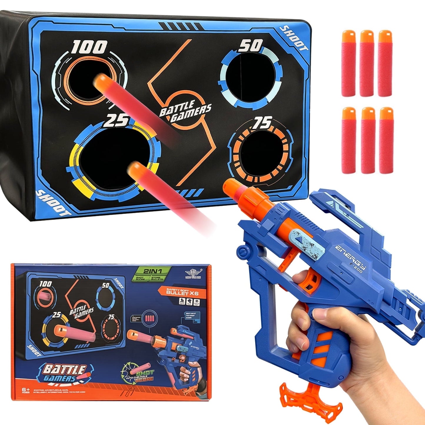 BEEPRINCESS Shooting Game Toy for Kids, Foam Dart Blaster with Portable Target Storage Mesh Bag, Outdoor Game Toys Gifts for Kids 6+