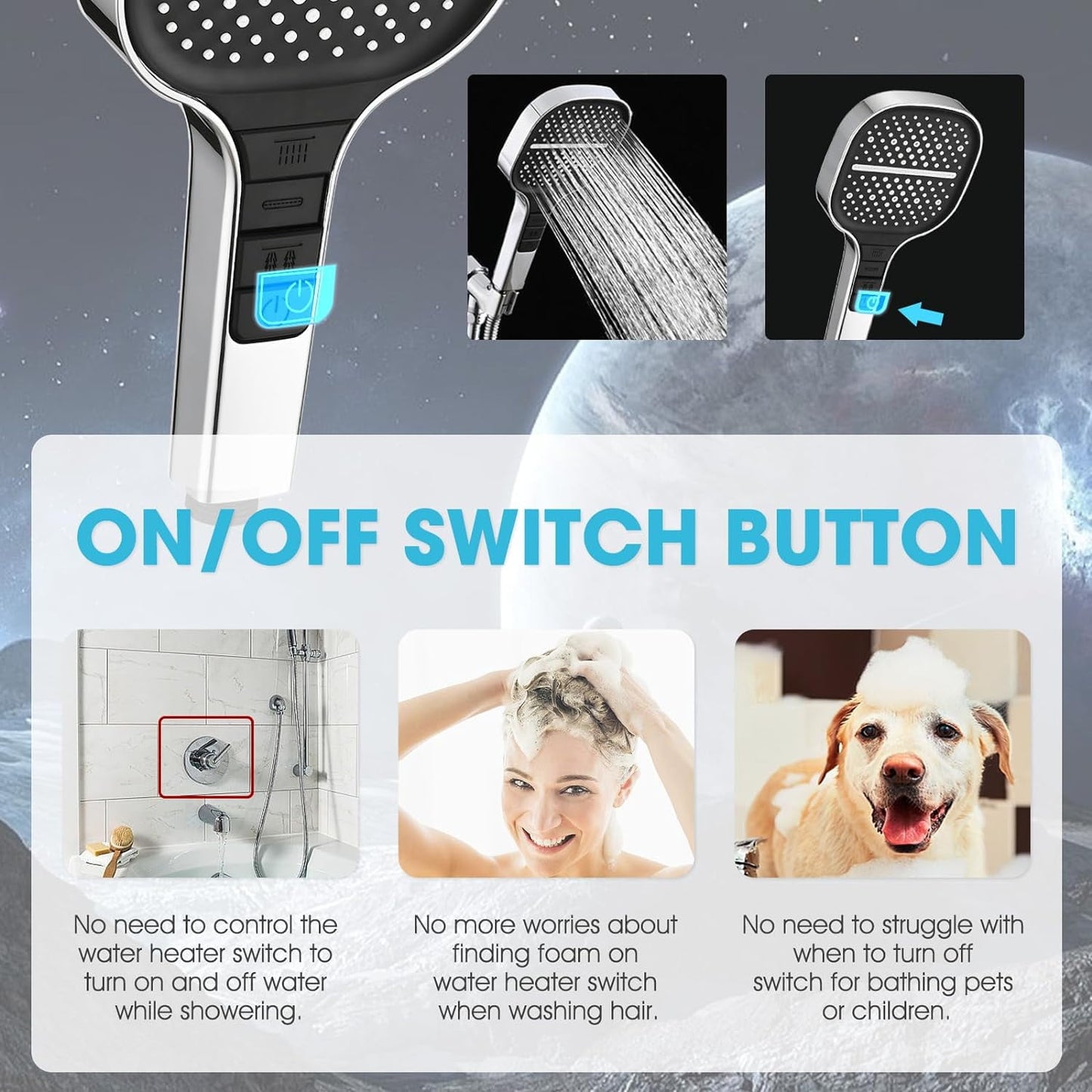 Shower Head, BeePrincess Handheld Shower Head, 7-Setting Waterfall Showerhead with Hose, Bracket, Chrome