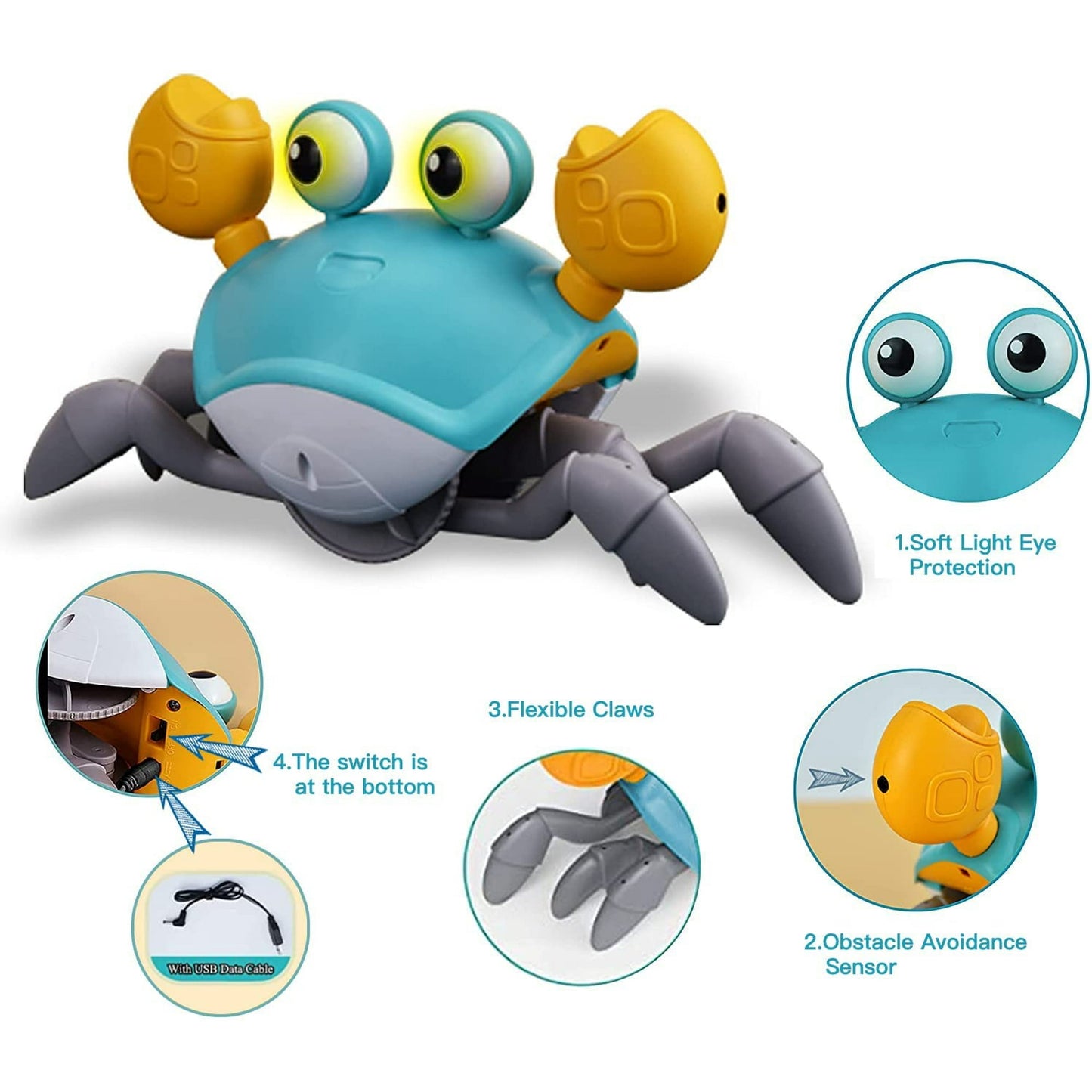 BEEPRINCESS Baby Toys Crawling Crab, Rechargeable Tummy Time Baby Walkers Toys with Music and LED Light, Toddlers Sensory Interactive Christmas Birthday Gifts for 1-3 3-8 Years Old Boys Girls