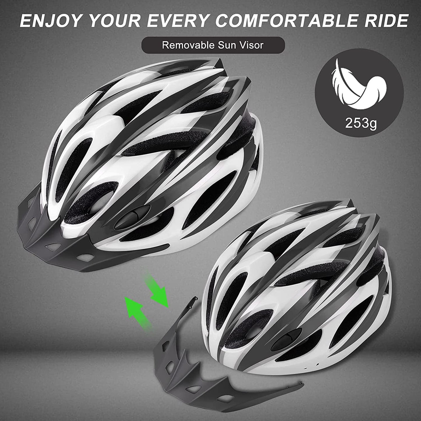 BEEPRINCESS Adult Bike Helmet Lightweight - Bicycle Helmet for Men Women Comfort with Pads & Visor, Certified Bicycle Helmet for Adults Youth Mountain Road Biker