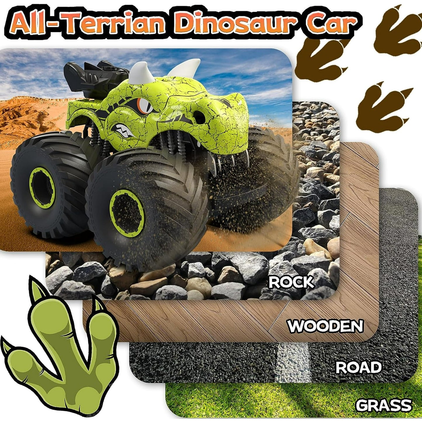 BEEPRINCESS Remote Control Car, 2.4GHz Monster Trucks for Boys Girls with Light, Sound & Spray, Dinosaur Toys Gift for Kids 3 4 5 6 7 8, All Terrain RC Cars for Toddlers with 2 Batteries, Blue