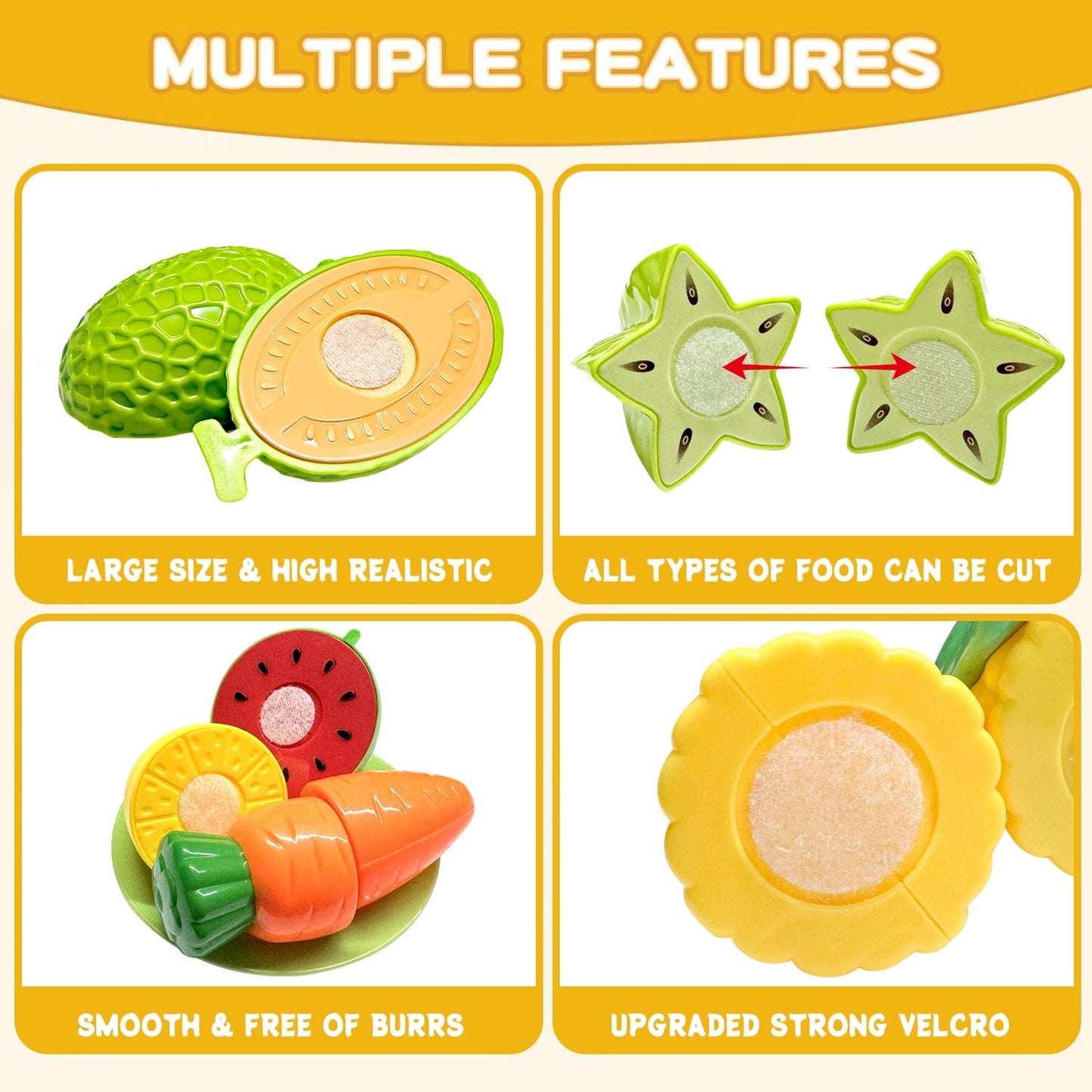 BeePrincess 30pcs Cutting Play Food Set Toy for Kids Kitchen, Pretend Food Toy for Toddlers Age 1-3, BPA-Free Cutting Play Fake Food/Vegetable/Fruits Play Kitchen Toys Accessories with Storage Basket