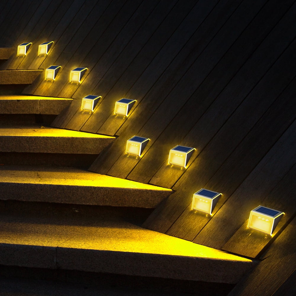 BEEPRINCESS Solar Fence Lights, Solar Outdoor Lights Stainless Steel Solar Deck Light Waterproof LED Solar Step Lighting for Garden Yard Patio Deck, Warm White, 6 Pack