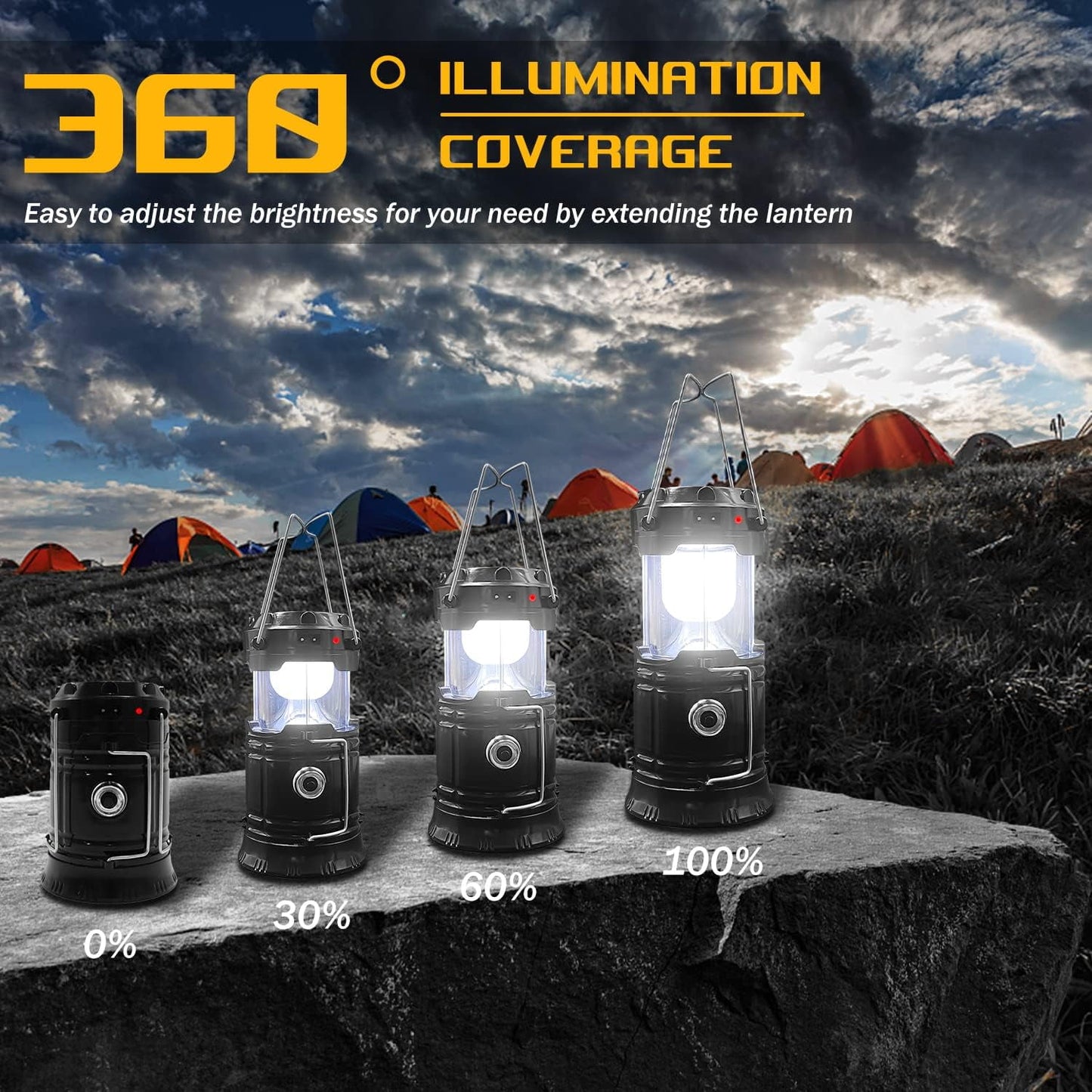 BeePrincess 2 Pack LED Camping Lantern, Solar & USB Rechargeable, Collapsible Portable Light for Camping, Hiking, Emergencies, Hurricanes, Storms