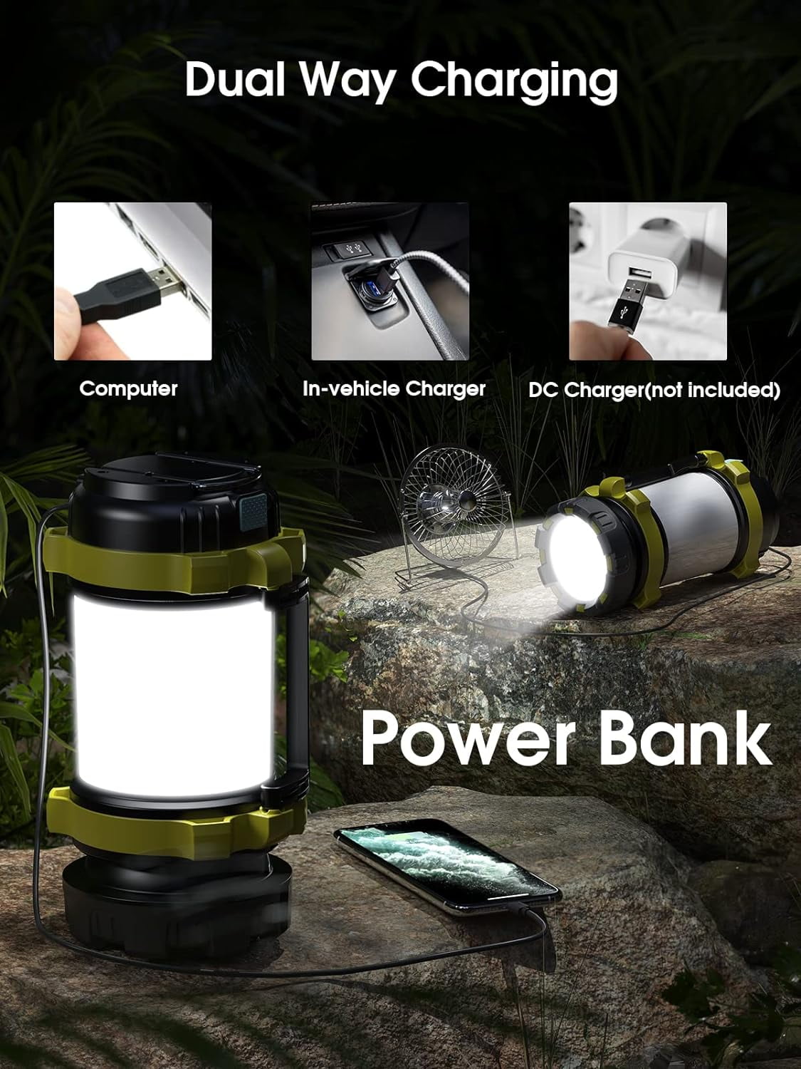 BEEPRINCESS LED Camping Lantern Rechargeable, 800 Lumens High Brightness Camping Flashlight, 3000mAh Power Bank, 6 Modes, IPX4 Waterproof, Camping/Hiking/Outdoor Recreations/Outage/Hurricane/Emergency