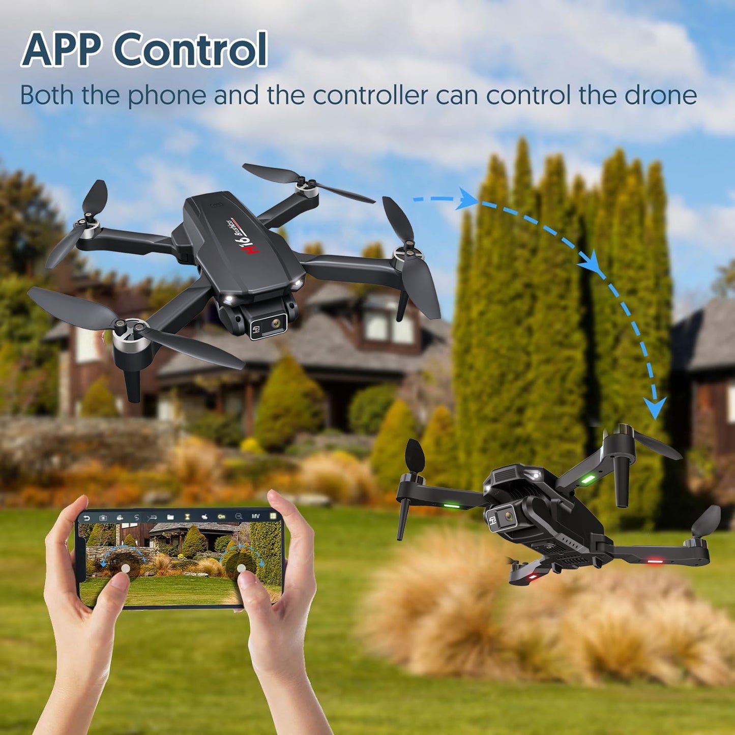BEEPRINCESS H16 Drone with Camera for Adults 4K, Foldable Drone for Beginners with Brushless Motor, Optical Flow Positioning, with 2 Batteries and Carrying Case