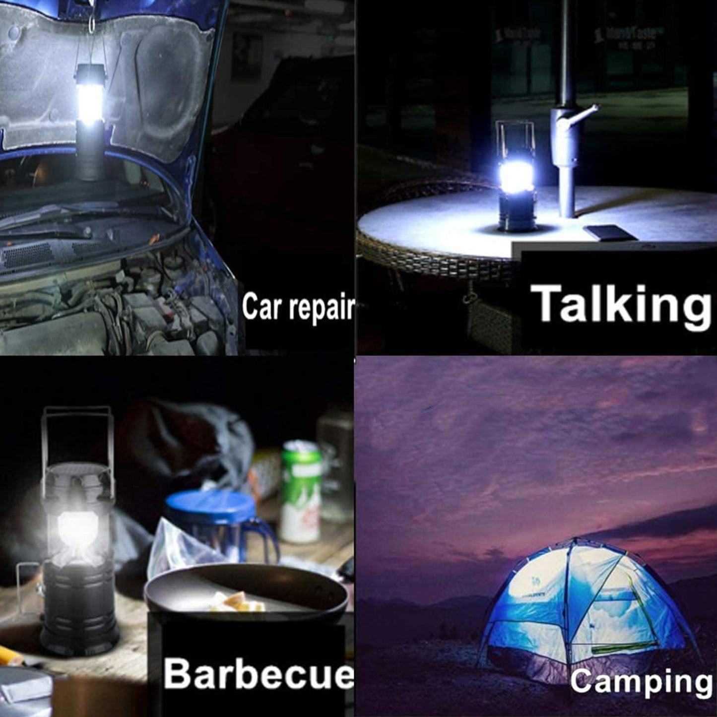 BeePrincess 2 Pack LED Camping Lantern, Solar & USB Rechargeable, Collapsible Portable Light for Camping, Hiking, Emergencies, Hurricanes, Storms