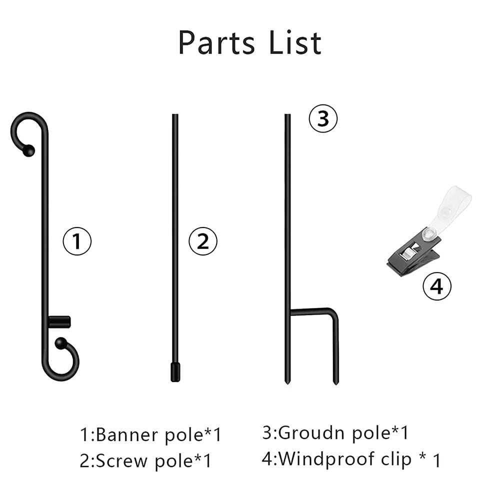 BEEPRINCESS Garden Flag Holder Stand, Premium Garden Flag Pole Holder Metal Powder-Coated Weather-Proof Paint with one Anti-Wind Clip and two Spring Stoppers without Flag