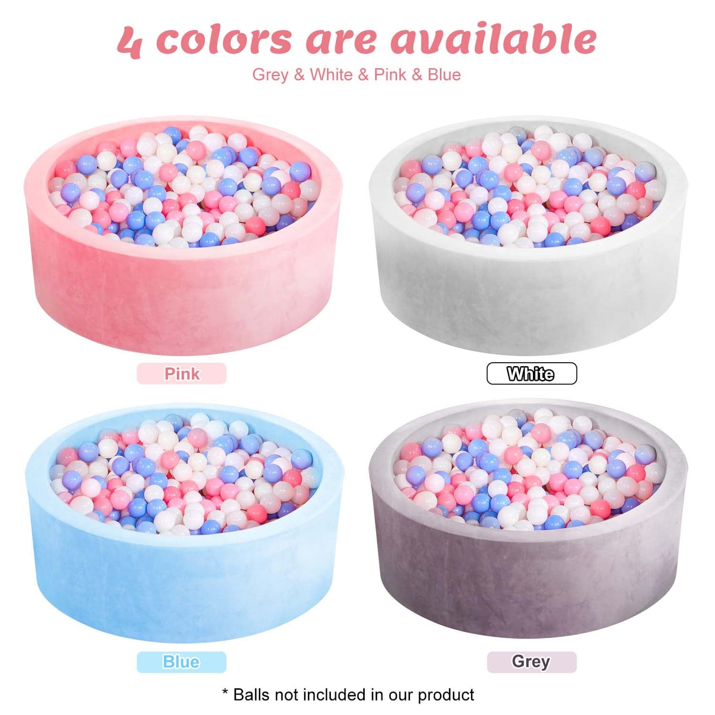 BEEPRINCESS Foam Ball Pit - Soft Play for Baby Infants and Toddlers Ages 1-3, Round Shape, No Balls Included, Pink