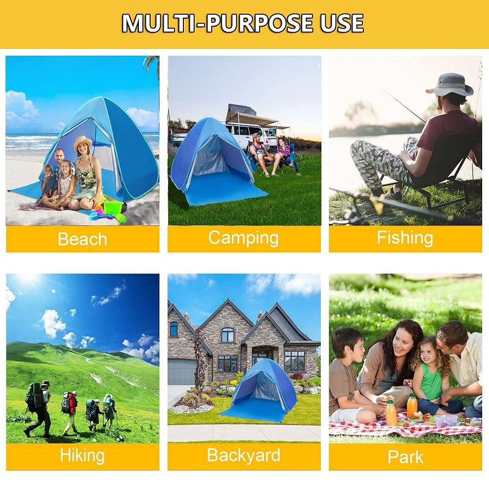 BEEPRINCESS Beach Tent, Anti-UV Pop Up Sun Shelter Beach Tent With Carry Bag for 2-3 Person, Lightweight & Easy Setup Beach Tent, Blue