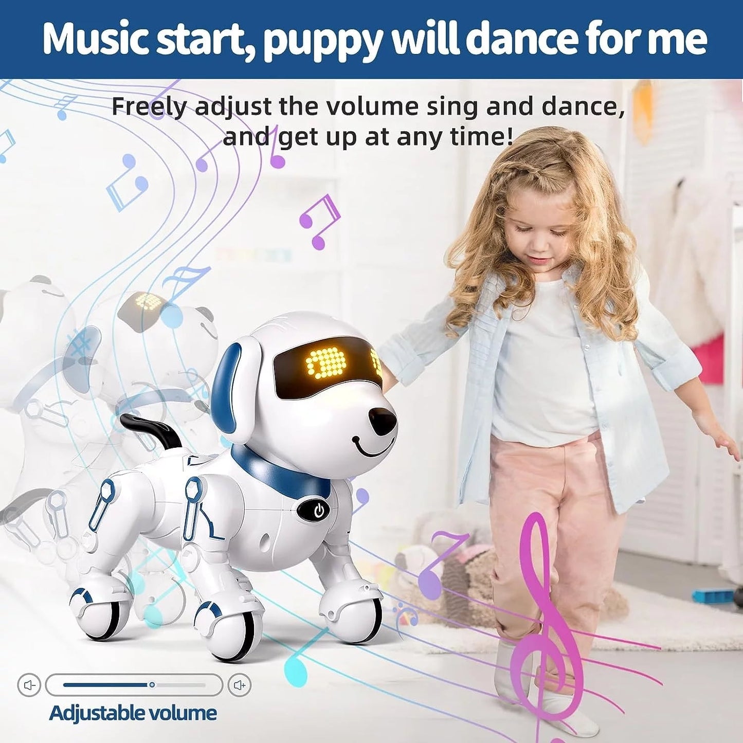 BEEPRINCESS Robot Dog, Smart Programmable RC Electronic Pet Puppy with Early Education Function, White/Blue