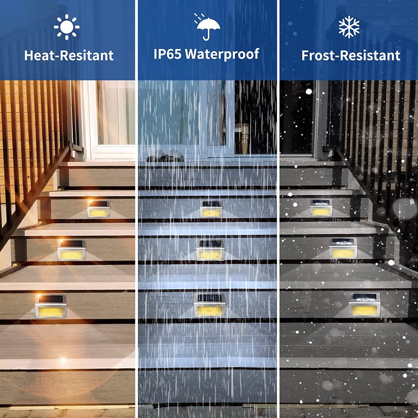 BEEPRINCESS Solar Fence Lights, Solar Outdoor Lights Stainless Steel Solar Deck Light Waterproof LED Solar Step Lighting for Garden Yard Patio Deck, Warm White, 6 Pack