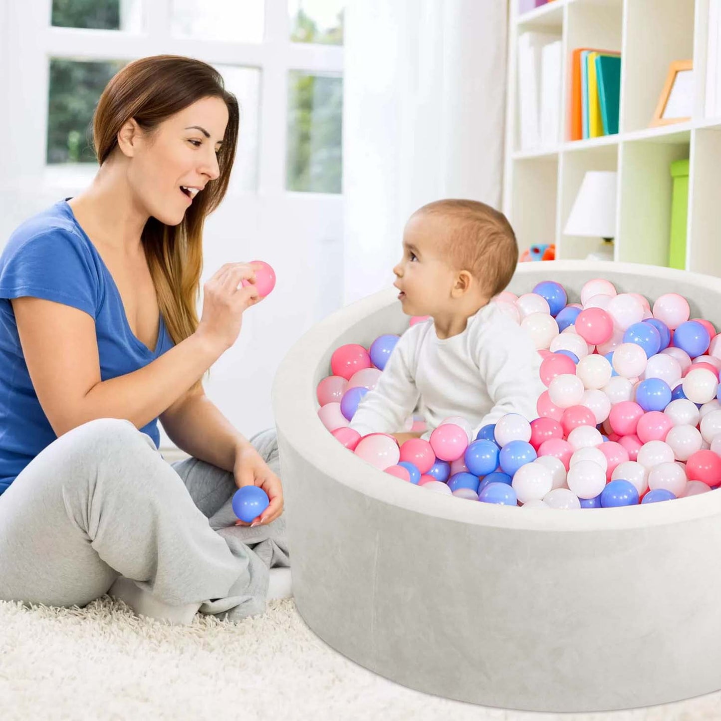 BEEPRINCESS Foam Ball Pit - Soft Play for Baby Infants and Toddlers Ages 1-3, Round Shape, No Balls Included, White