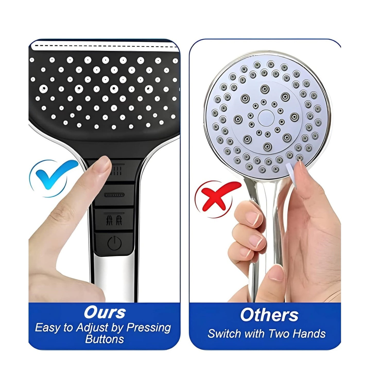 Shower Head, BeePrincess Handheld Shower Head, 7-Setting Waterfall Showerhead with Hose, Bracket, Chrome