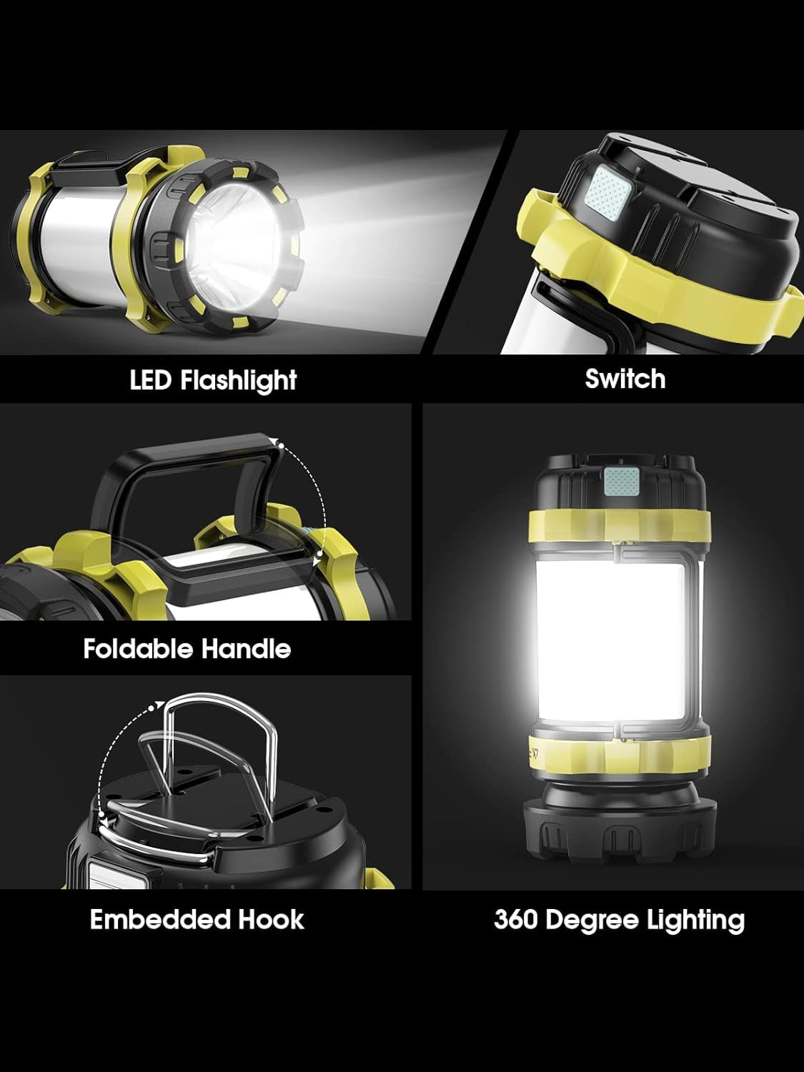 BEEPRINCESS LED Camping Lantern Rechargeable, 800 Lumens High Brightness Camping Flashlight, 3000mAh Power Bank, 6 Modes, IPX4 Waterproof, Camping/Hiking/Outdoor Recreations/Outage/Hurricane/Emergency