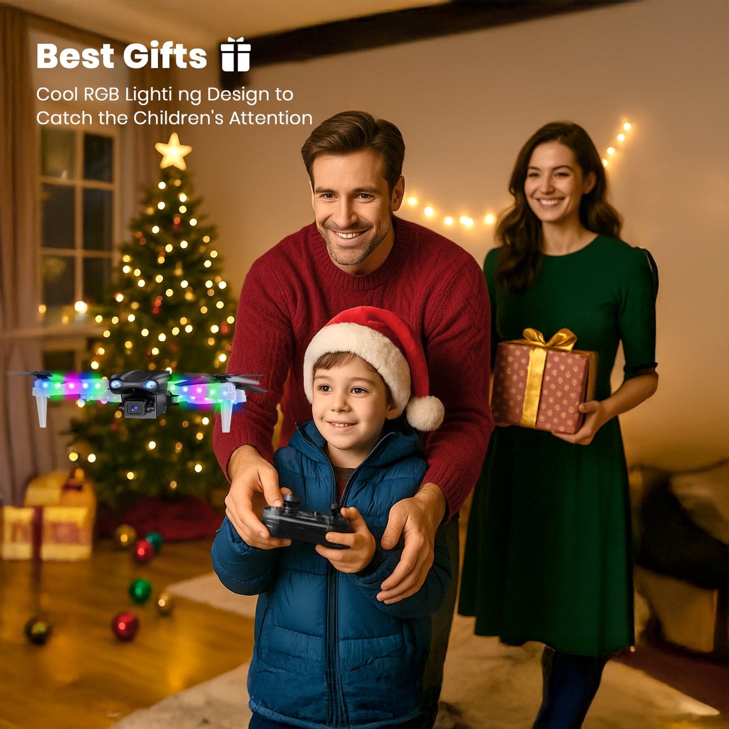BEEPRINCESS Drone with Screen Remote Control and Cool Lights, RC Quadcopter with 4K HD Dual Camera for Beginner Adults Kids, Black