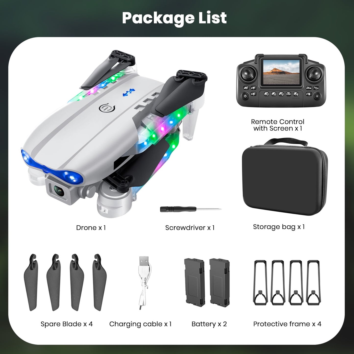 BEEPRINCESS Drone with Screen Remote Control and Cool Lights, RC Quadcopter with 4K HD Dual Camera for Beginner Adults Kids, Gray