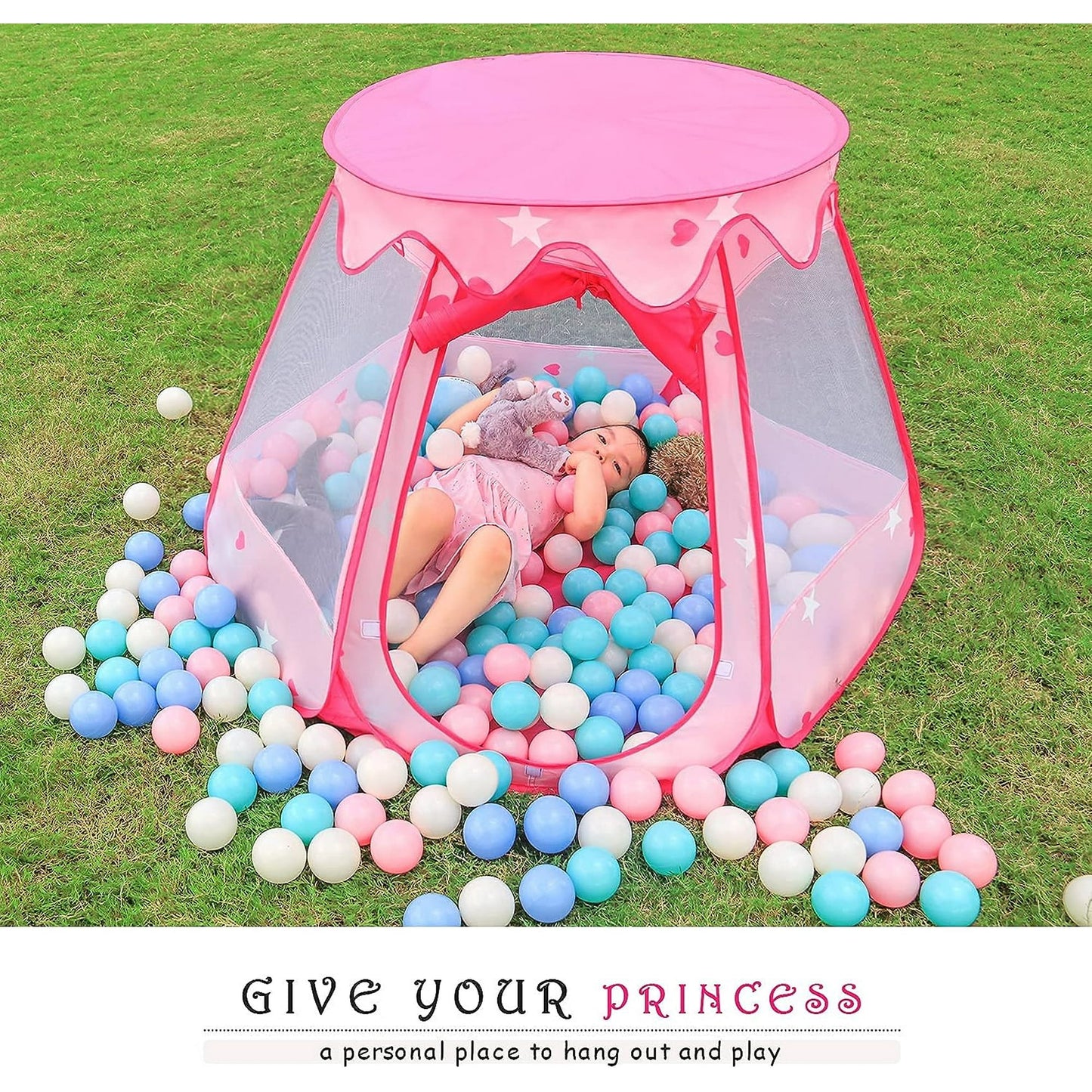 BEEPRINCESS Princess Playhouse Tent for Toddlers and Girls, Indoor & Outdoor Pop Up Play Tent for Kids, Foldable Ball Pit with Carrying Bag, Kids Playhouse Play Tent for 1 2 3 Years Old Birthday Gift