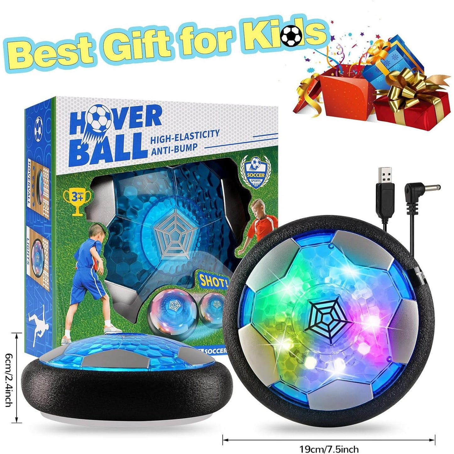 BEEPRINCESS Hover Soccer Ball Boy Toys Rechargeable, Kids Indoor Air Soccer Ball Floating LED Light Up, Power Kick Disc Fun with Foam Bumper (No AA Battery Needed) Gift For Boys Girls Age 3 4 5 6 7 8