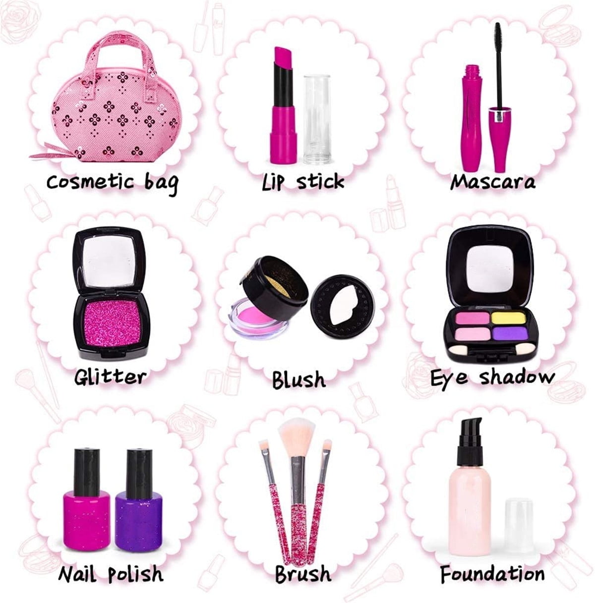 BEEPRINCESS 12 Pcs Kids Makeup Toy Kit for Girls, Washable Makeup Set Toy with Cosmetic Bag for Little Girl, Pretend Play Makeup Beauty Set Birthday Toys Gift for 3 4 5 6 7 8 Years Old girls