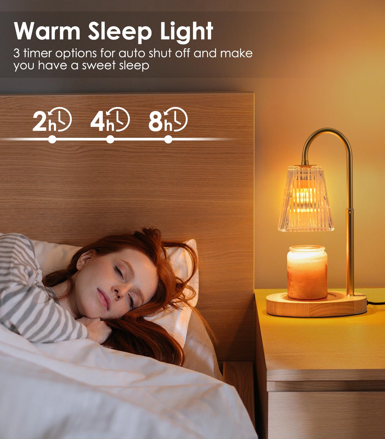 Candle Warmer Lamp with Timer, Dimmable, Adjustable Height - Electric Top Down Melting for All Jar Candles - Home Decor Wax Melter Light in Amber (Includes 2 Halogen Bulbs)