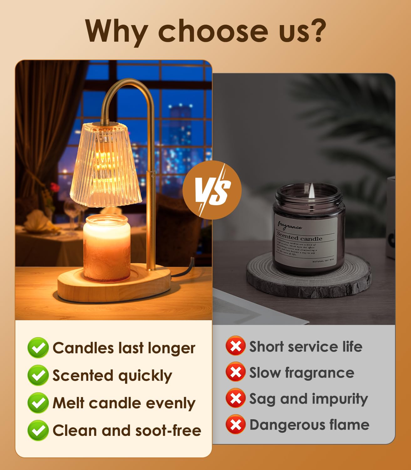Candle Warmer Lamp with Timer, Dimmable, Adjustable Height - Electric Top Down Melting for All Jar Candles - Home Decor Wax Melter Light in Amber (Includes 2 Halogen Bulbs)