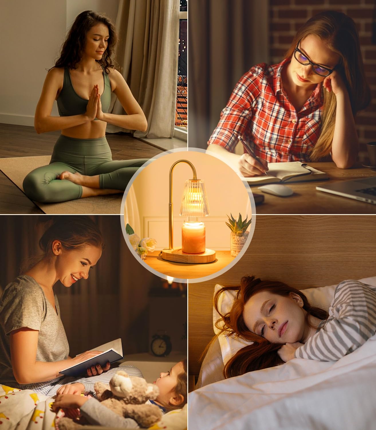 Candle Warmer Lamp with Timer, Dimmable, Adjustable Height - Electric Top Down Melting for All Jar Candles - Home Decor Wax Melter Light in Amber (Includes 2 Halogen Bulbs)