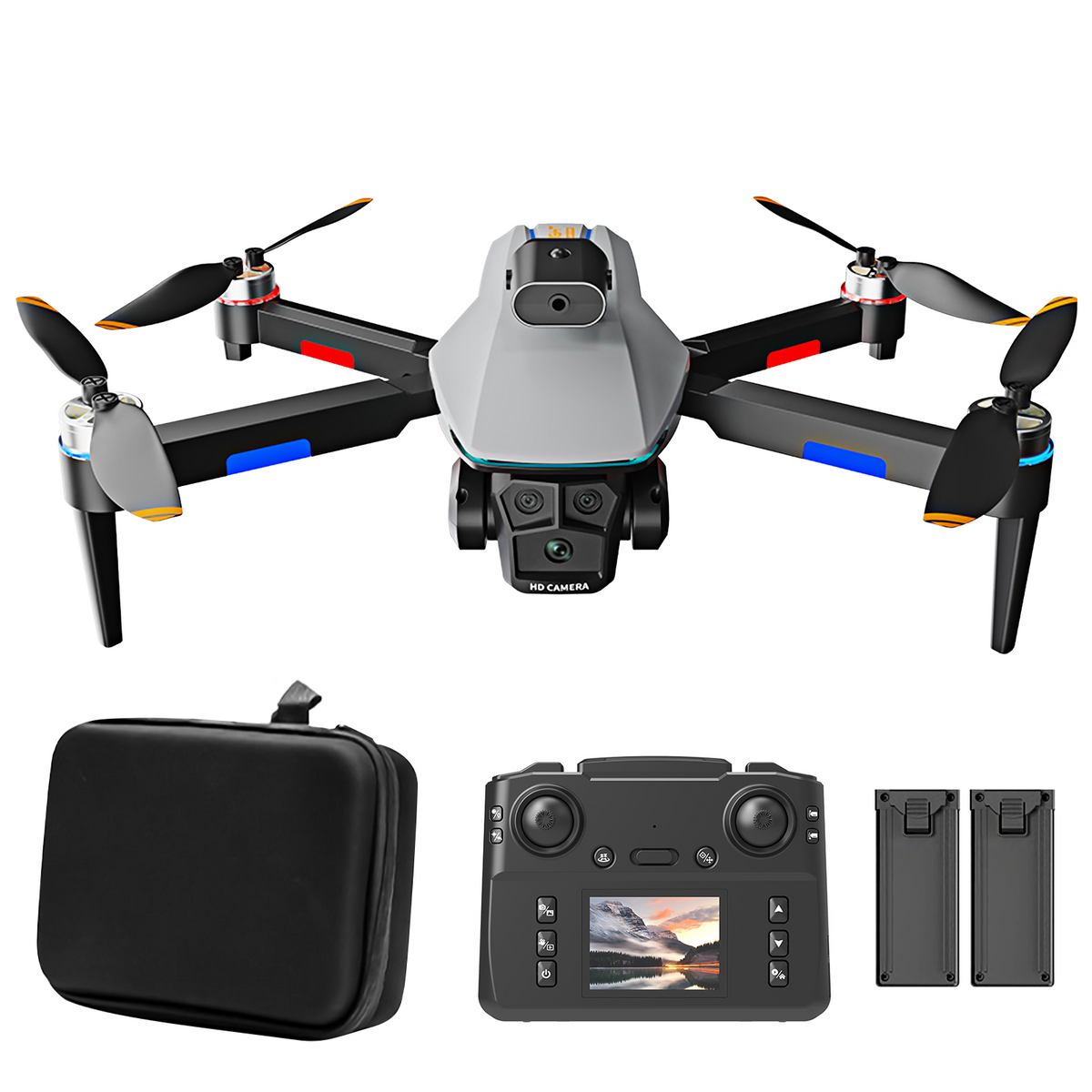 BeePrincess 1080P HD Drone with Screen Controller, Brushless Motor, Obstacle Avoidance, Gesture Control, Optical Flow, One-Key Return, 2 Batteries – Ideal for Beginners, Adults & Kids (Gray)