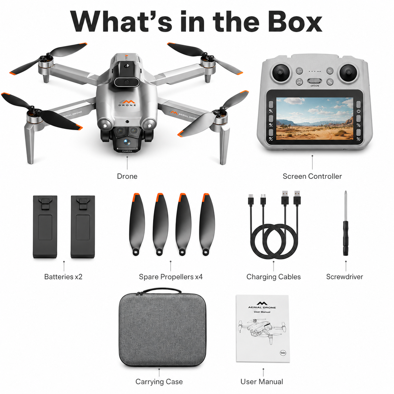 BEEPRINCESS M6 Foldable Drone with 1080p HD Camera, Brushless Motor, Obstacle Avoidance, 4.5 in Screen Controller, 2 Batteries
