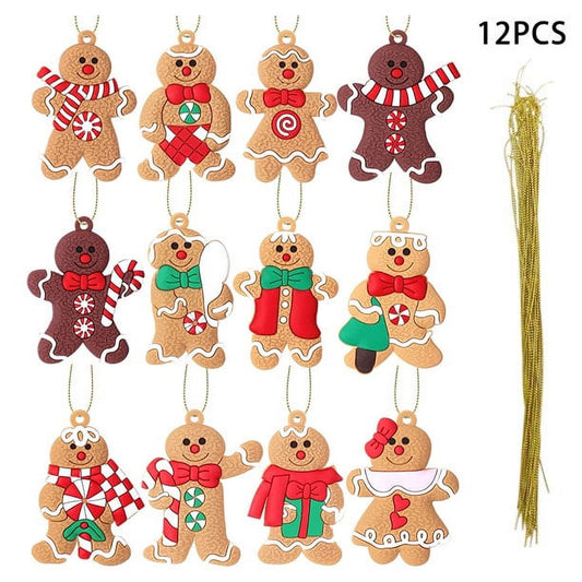 12-Piece Adorable Gingerbread Man Ornaments for Christmas Tree Decor, Indoor Holiday Displa