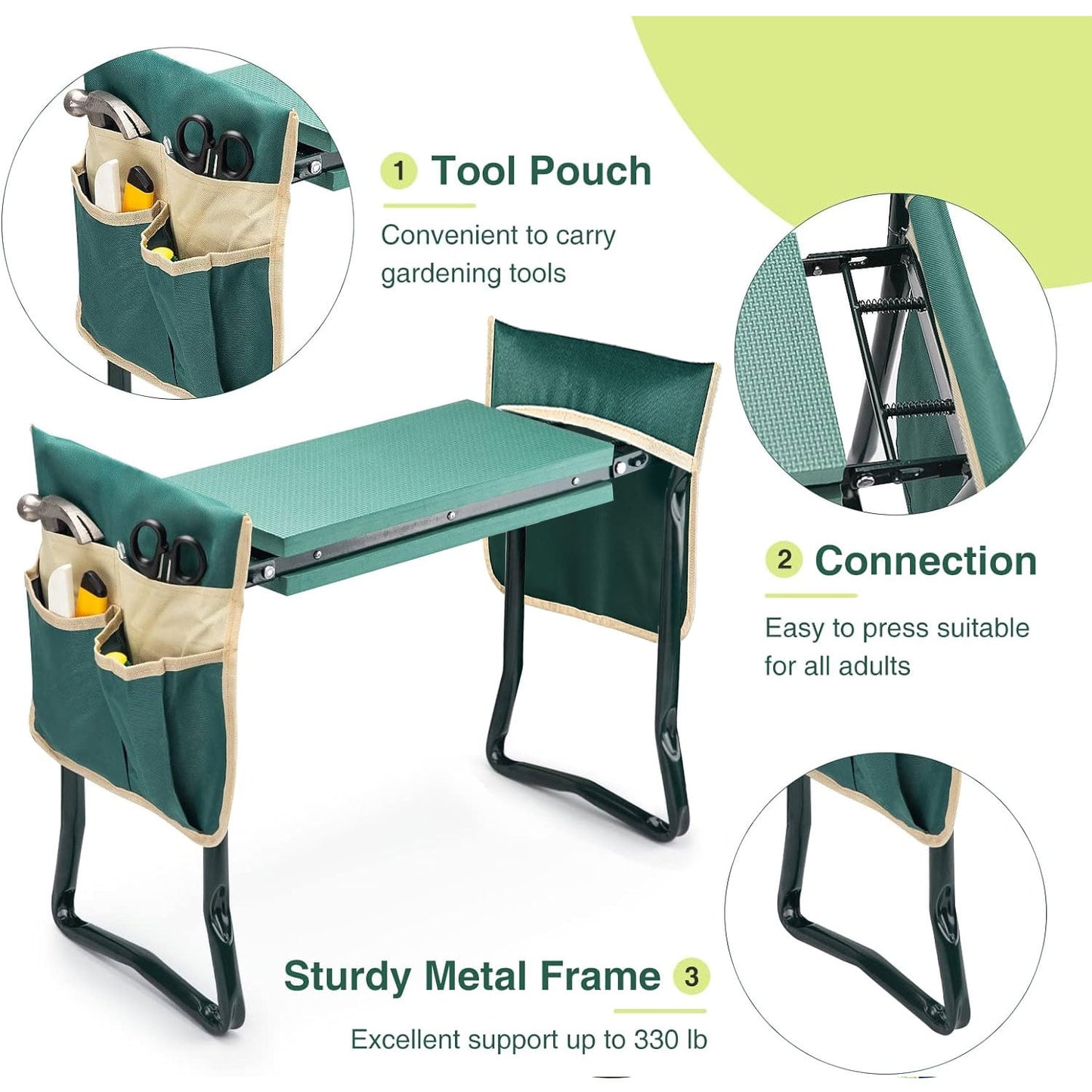 BEEPRINCESS Folding Garden Kneeler Seat Bench with 2 Bonus Tool Pouches EVA Foam Pad