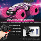 BEEPRINCESS Remote Control Car, 1:18 Scale All Terrain RC Cars, 2WD 20Km/h with Colorful LED Light and 2 Rechargeable Batteries, RC Monster Truck Off-road Racing Car Toys for Kids and Boys, Pink