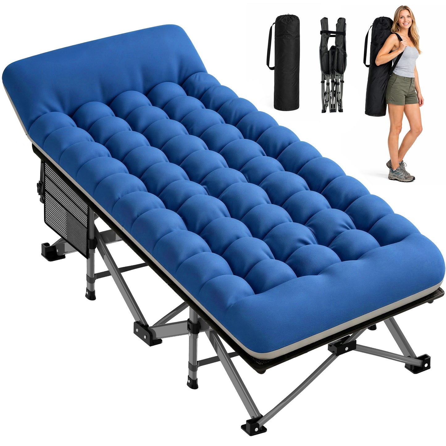 ELFWOLF Camping Cot for Adults, 500lb Heavy Duty Folding Cot with Carry Bag, 75 x 28.3 in Portable Sleeping Cot for Indoor Outdoor Use