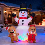 BeePrincess 7FT Christmas Inflatable Snowman & Gingerbread Men Set - Outdoor LED Decor with Adorable Trio for Yard, Garden Winter Decorations