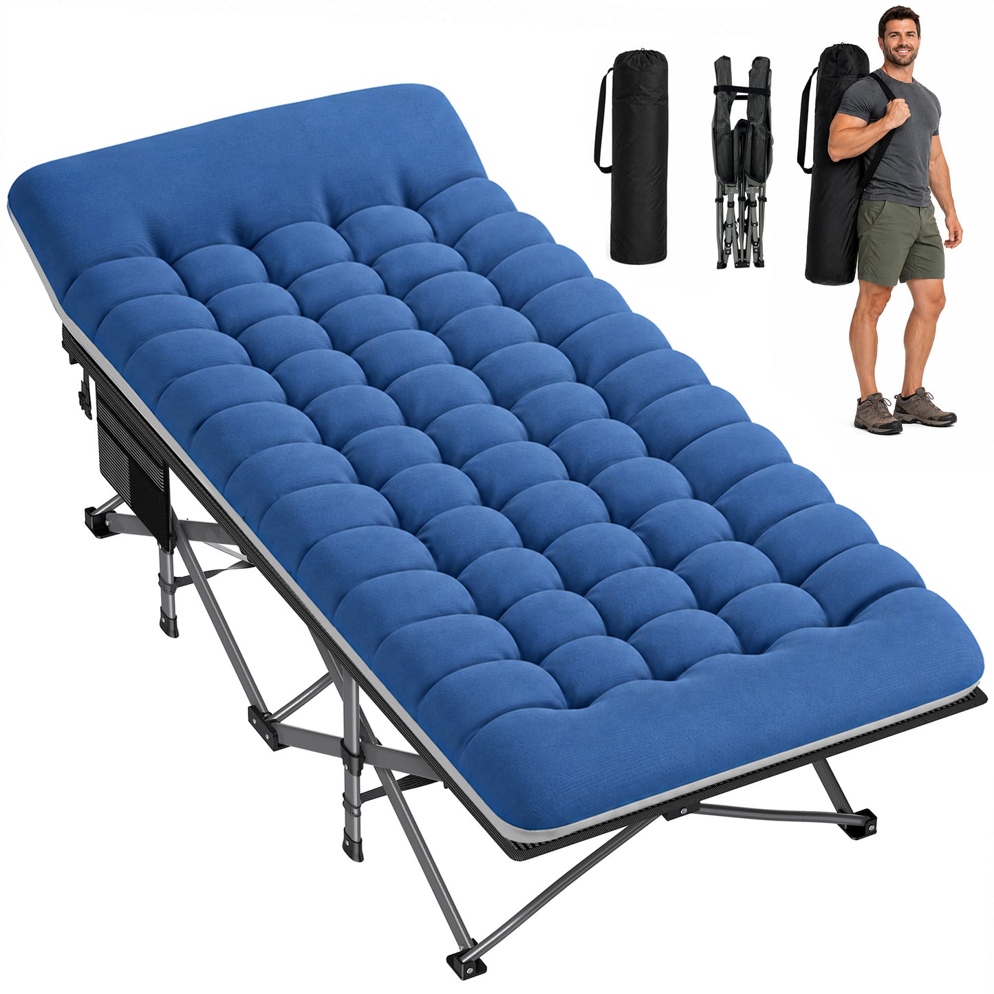 ELFWOLF XXL Camping Cot for Adults, 600lb Heavy Duty Folding Cot with Padded Mattress, 78 x 32 in Portable Cot with Carry Bag