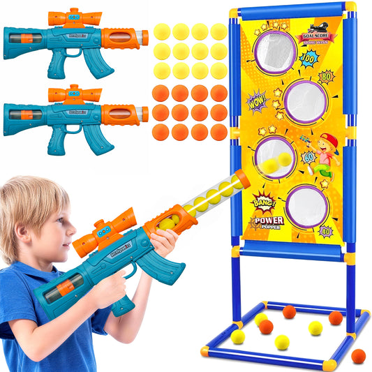 BEEPRINCESS Shooting Game Toy for Age 6, 7, 8, 9, 10+ Years Old Kids Boys - 2 Pack Air Toy Guns & Shooting Target & 24 Foam Balls - Ideal Gift for Christmas Birthday - Compatible with Toy Guns