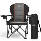 ELFWOLF Oversized Padded Camping Chair, 450 lb Heavy Duty Folding Camp Chair for Adults with Cooler Bag, Cup Holder, Rear Mesh Pocket and Carry Bag, Black/Dark Gray