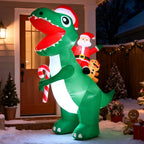 BeePrincess 7FT LED Santa Riding Dinosaur Christmas Inflatable - Outdoor Blow-Up Yard Decoration with Sandbags, Stakes & Strings for Garden, Lawn, Holiday Decor
