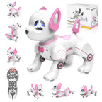 BEEPRINCESS RC Robot Dog, Electronic Pet Dog with Voice Control, Interactive and Stunt, White/Pink
