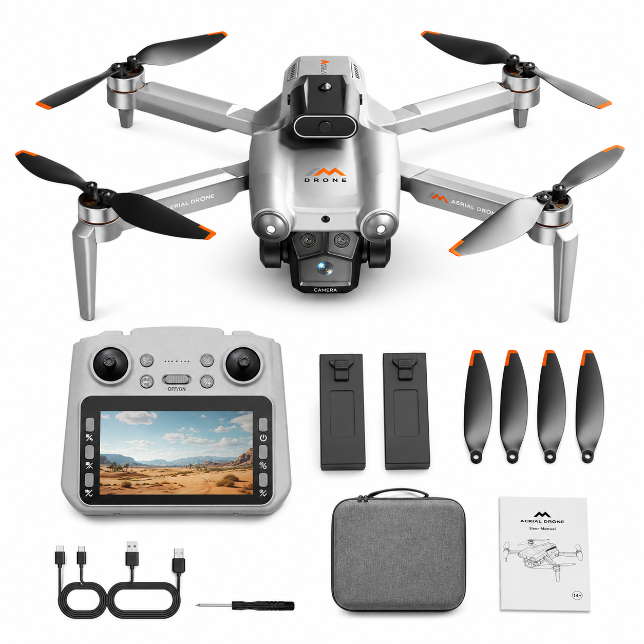 BEEPRINCESS M6 Foldable Drone with 1080p HD Camera, Brushless Motor, Obstacle Avoidance, 4.5 in Screen Controller, 2 Batteries