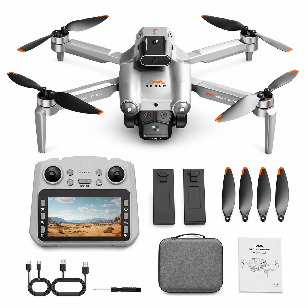 BEEPRINCESS M6 Foldable Drone with 1080p HD Camera, Brushless Motor, Obstacle Avoidance, 4.5 in Screen Controller, 2 Batteries