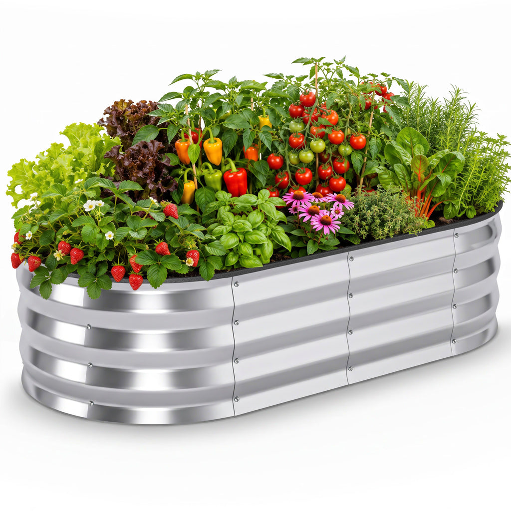 ELFWOLF Galvanized Raised Garden Bed, 4 x 2 x 1 FT Outdoor Metal Planter Box with Open Base for Vegetables, Flowers & Herbs, Silver