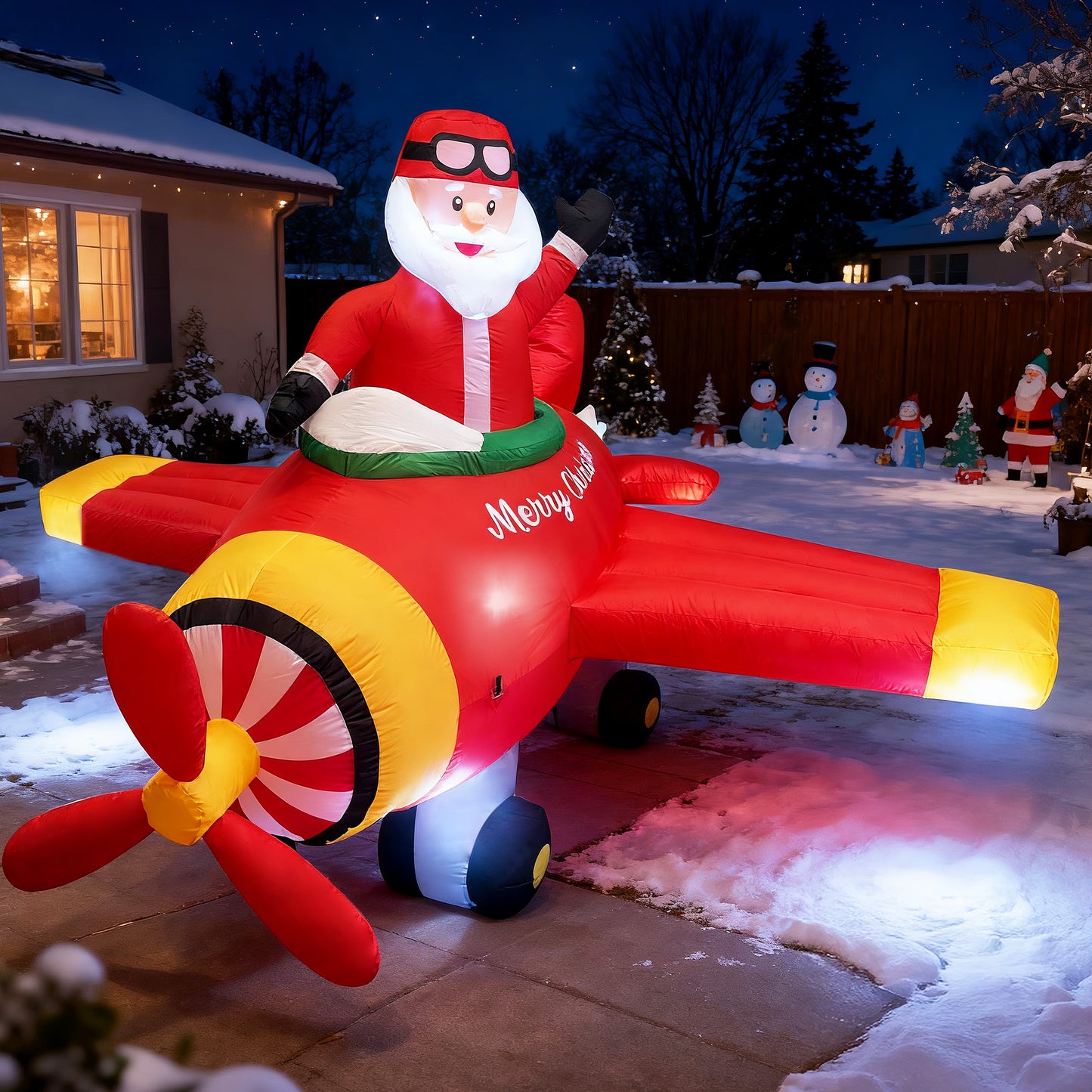 BeePrincess 7ft Animated Santa Helicopter Christmas Inflatable – Light-Up Flying Santa Claus, Outdoor Christmas Yard Decoration for Lawn, Garden, Party